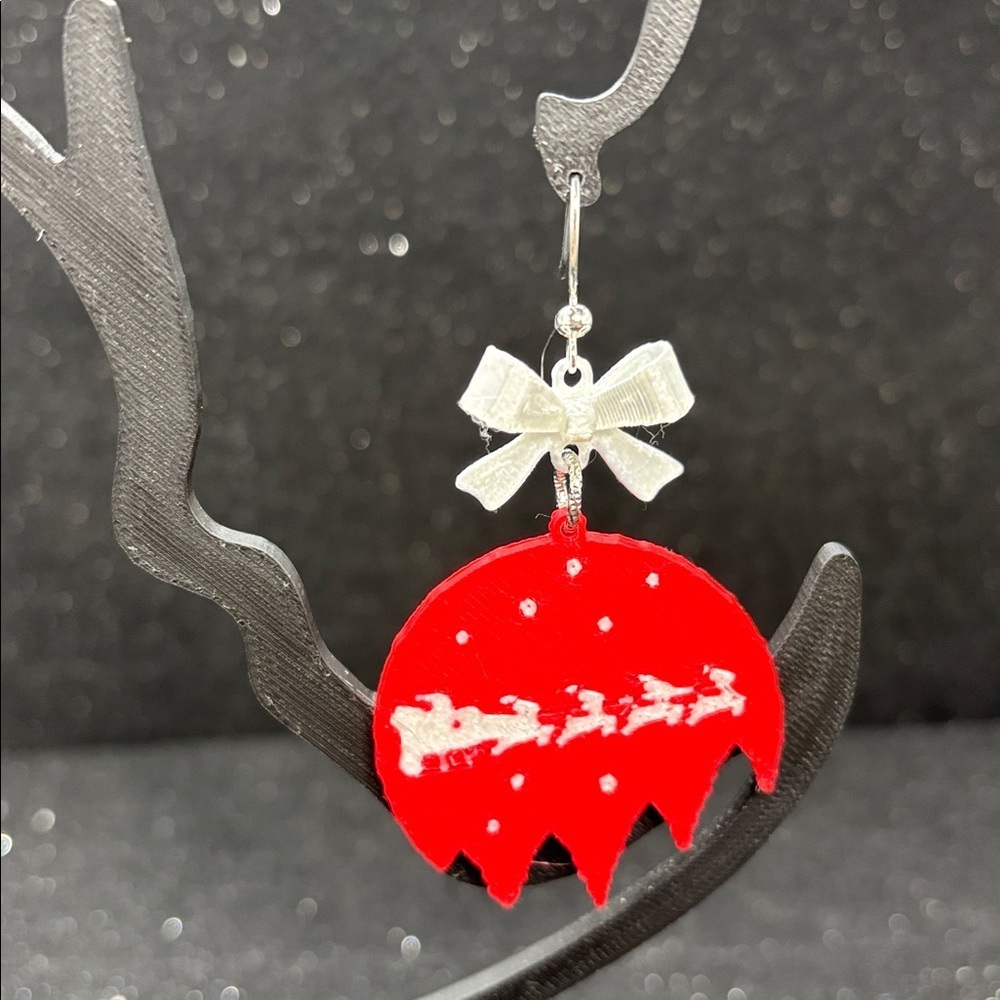 Santa Sleigh Christmas Earrings | Silver Tone Accents 🎄🤍 - Picture 4 of 5